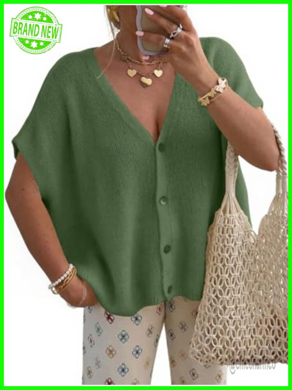 Womens Short Sleeve Cardigan V-Neck Button Up Lightweight Knit Sweater